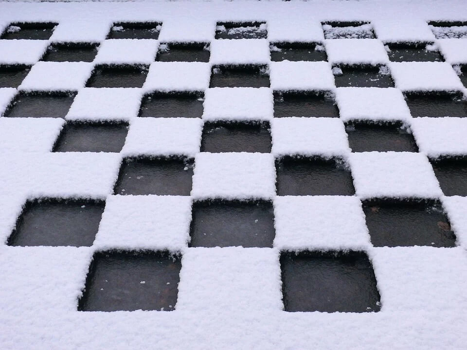 An icy and snowy flat roof