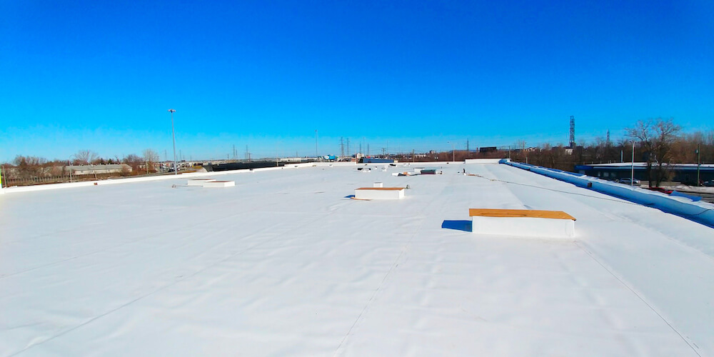 TPO roofing with blue sky