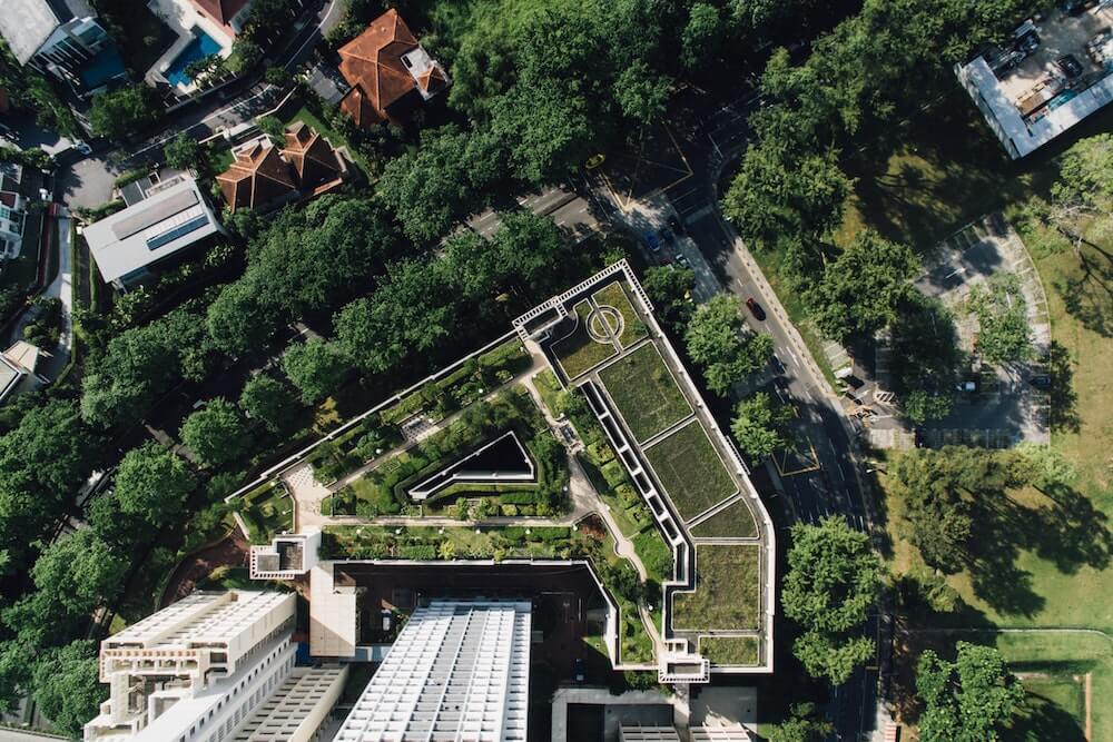 High angle view of a green roof built in Montreal