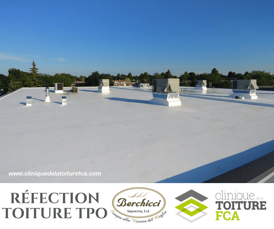 A TPO membrane roof built by Clinique de la Toiture FCA.