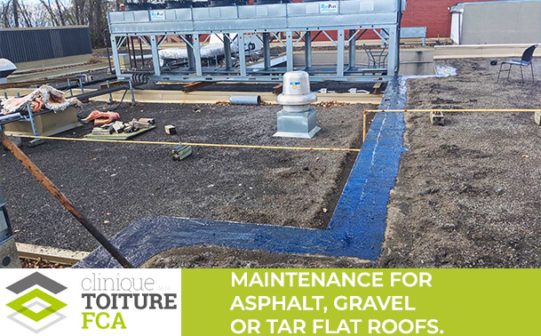 Maintenance for asphalt, gravel or tar flat roofs.