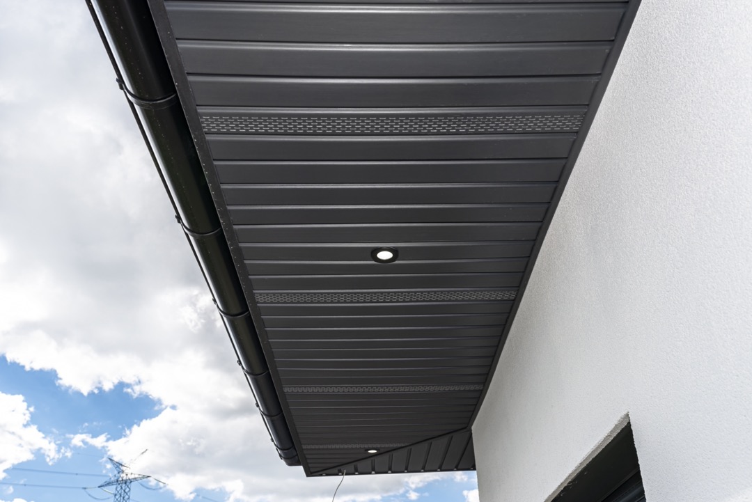 Close view of a modern roof soffit.