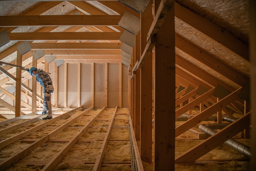 Attic Wooden Roof Construction Covering the House.