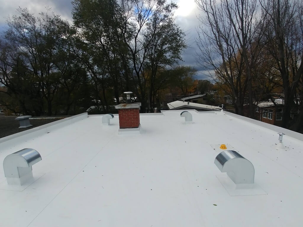A commercial TPO membrane roof.