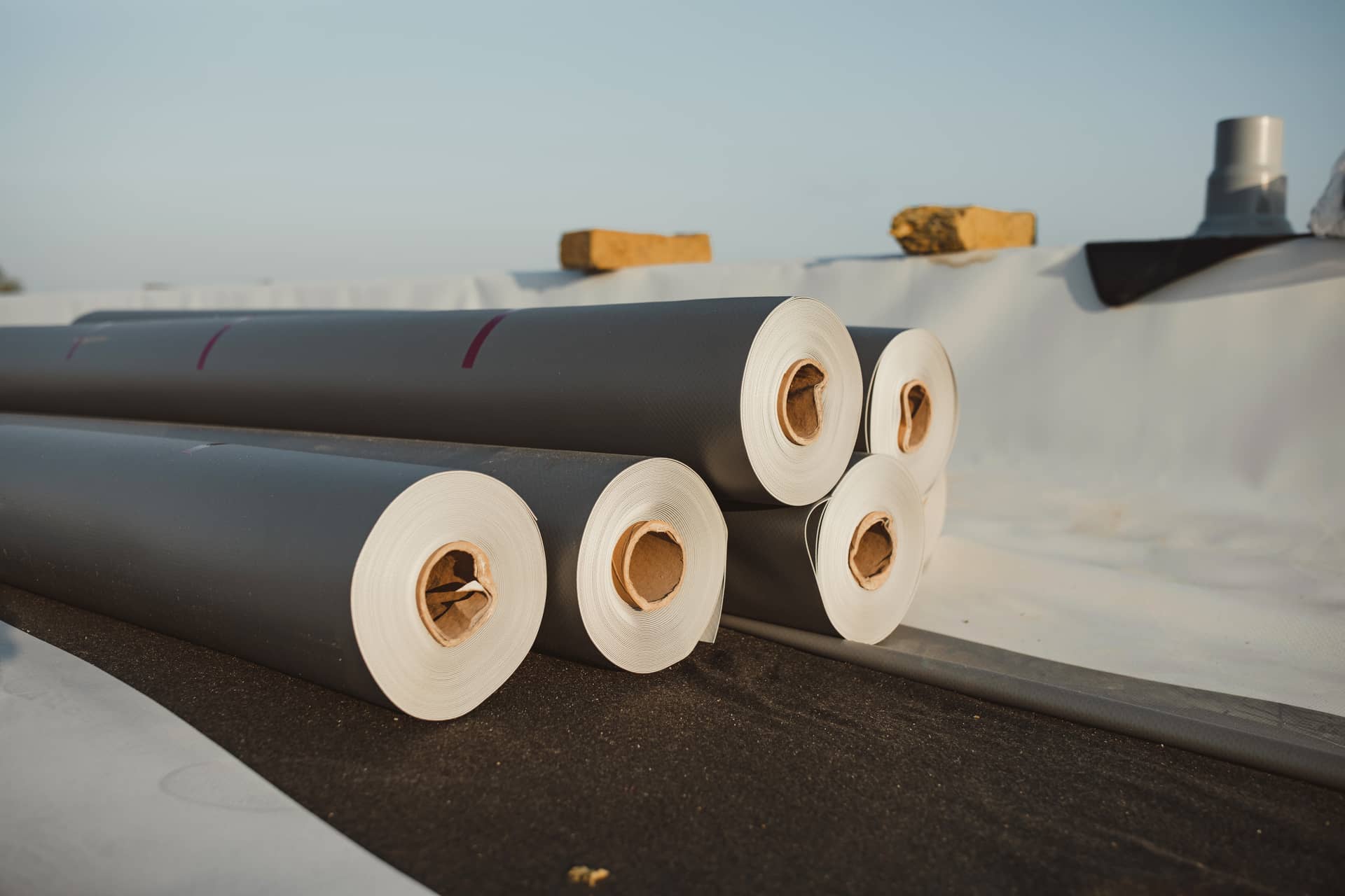 Flat roofing TPO membrane rollers.