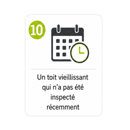 Icône numéro 10 : Un toit vieillissant qui n'a pas été inspecté récemment.