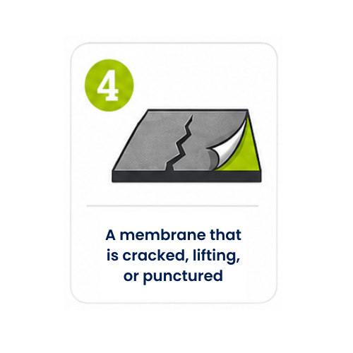 Icon number 4: A membrane that is cracked, lifting, or punctured.