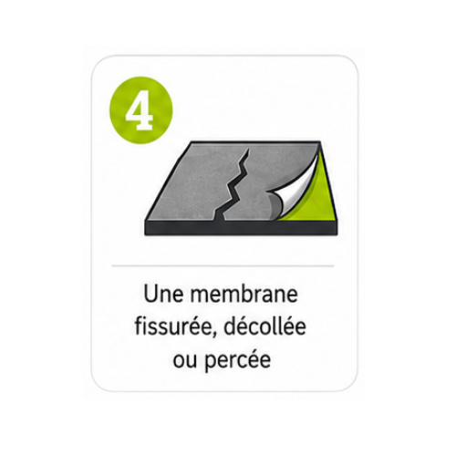 Icône numéro 4 : Une membrane fissurée, décollée ou percée.