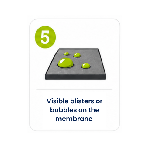Icon number 5: Visible blisters or bubbles on the membrane.