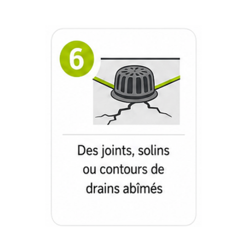 Icône numéro 6 : Des joints, solins ou contours de drains abîmés.