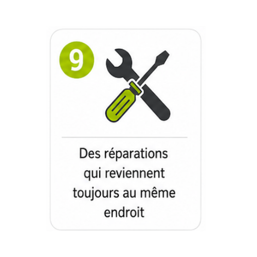 Icône numéro 9 : Des réparations qui reviennent toujours au même endroit.